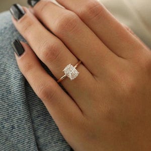 14K Solid Yellow Gold Elongated Cushion Cut Moissanite Ring/ 2.5 CT Elongated Cushion Cut Diamond Engagement Ring/ Solitaire Wedding Ring