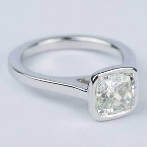 2.5 CT Cushion Cut Moissanite Engagement Ring/ Solitaire Wedding Ring/ Bezel Set Cushion Cut Ring/ 14K White Gold Anniversary Ring For Her