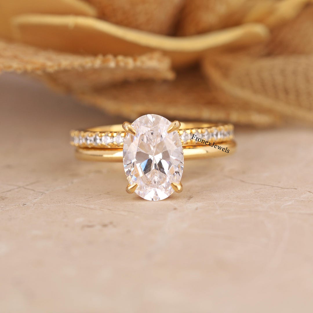 2 CT Oval Cut Moissanite Engagement Ring, 14K Solid Gold Wedding Bridal ...
