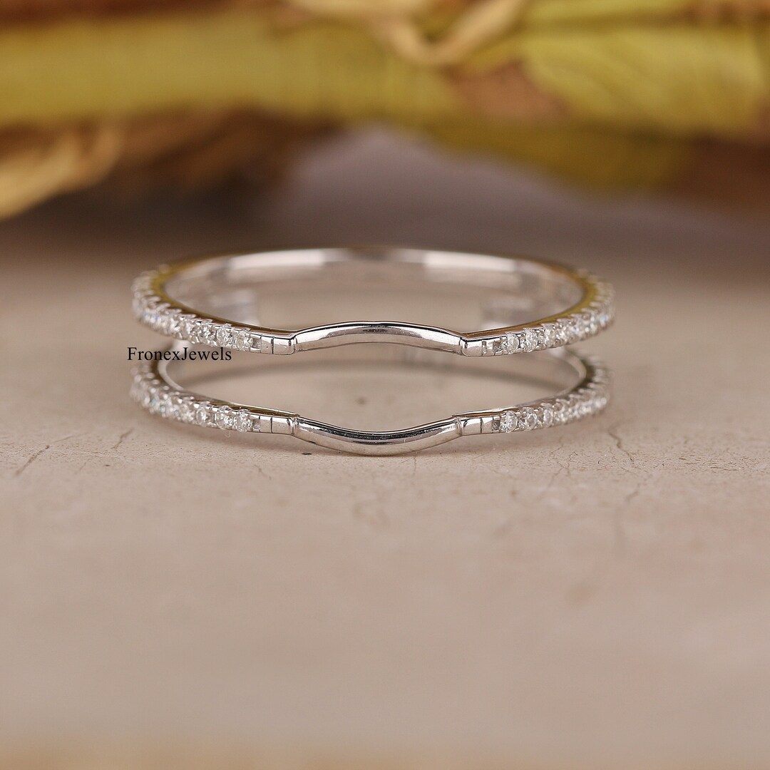 14K White Gold Wrap Guard Wedding Ring/ Enhancer Matching Ring/ Round ...