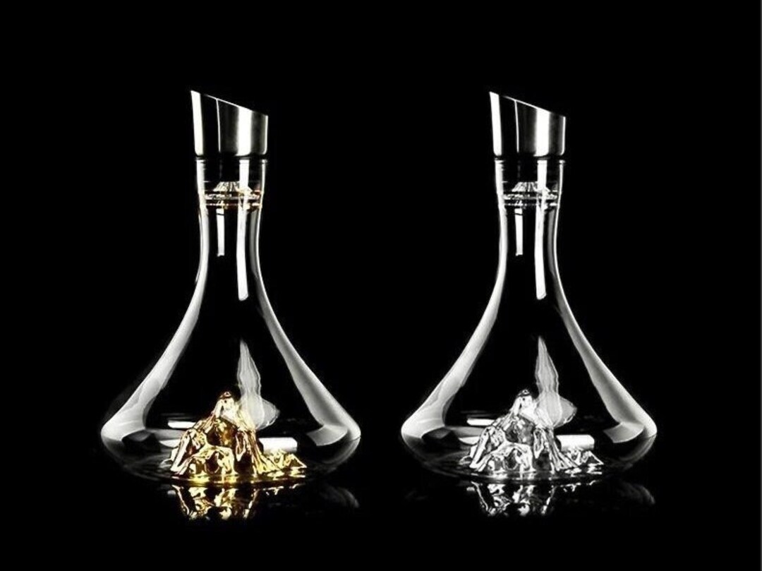 Mountain Wine Decanter, Gold Mountain Decanter With Topper, Wine