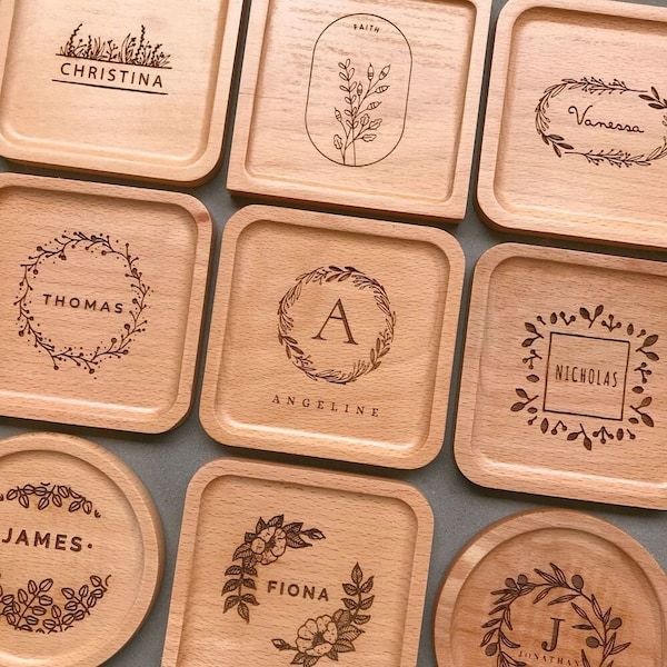 2 por EUR19,90 Posavasos de madera grabados personalizados, logotipo personalizado para restaurante, Cadeau, Relatiegeschenk, regalo personalizado, Onderzetter