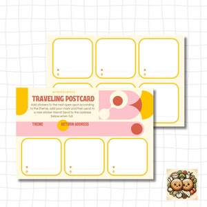Postal viajera retro rosa y amarilla