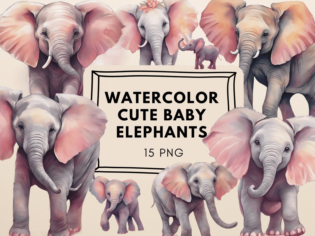 Watercolor Elephants Clipart, Baby Elephant, Baby Shower PNG, Nursery ...