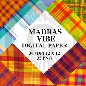 Madras Vibe – 32 Digital Papers | 12x12 in | 300 DPI | Caribbean Plaid Pattern Pack
