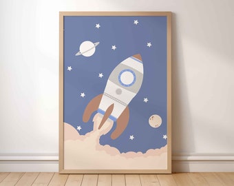 Space nursery print, Rocket poster kids room decor, Outer space wall art for nursery decor, Printable spaceship art print, Space travel
