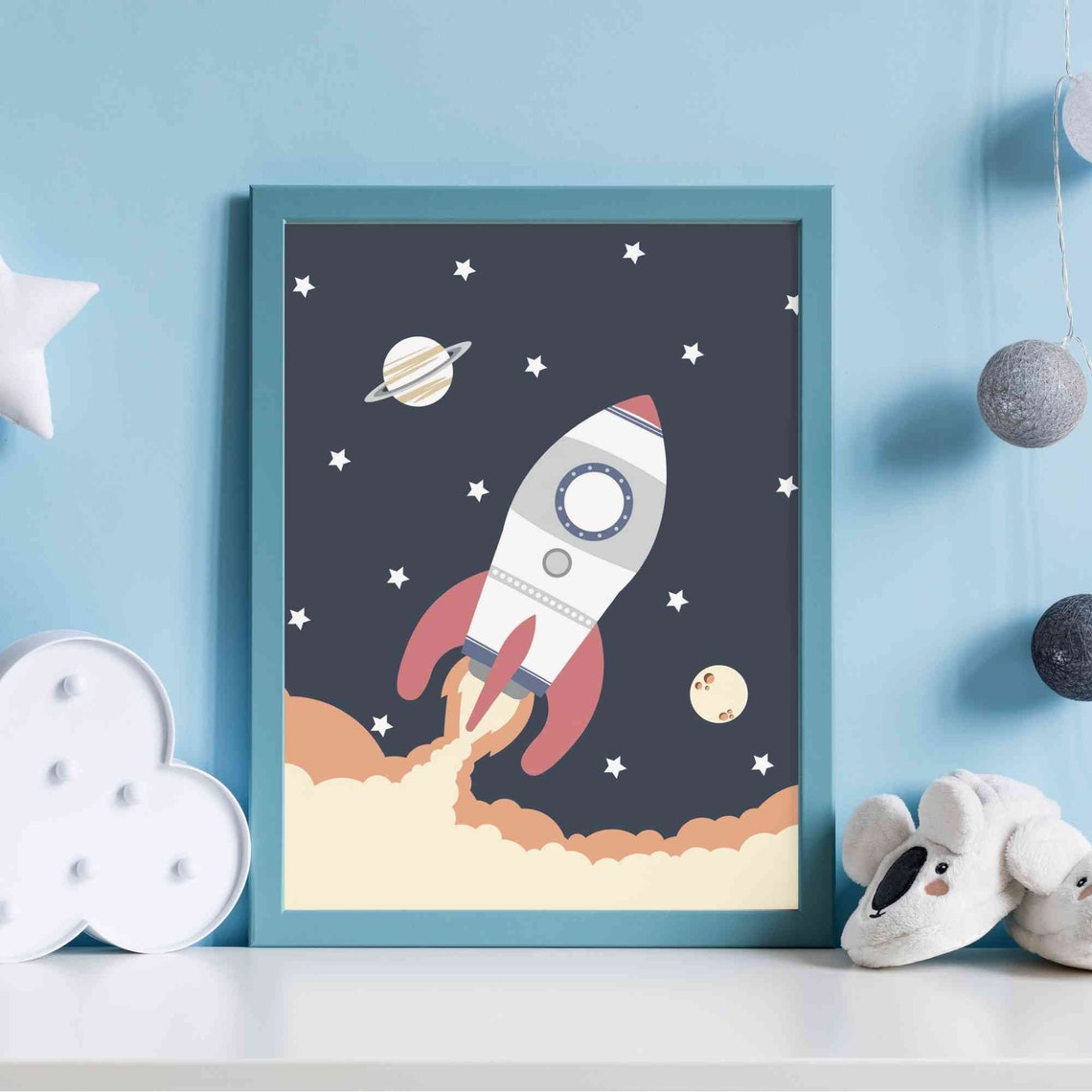 Rocket Ship Print for Kids Room Decor, Space Rocket Printable Wall Art ...
