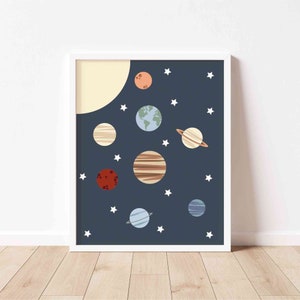 Solar system print kids wall art, Space nursery print, Educational space wall art for learning planets poster, Classroom and kids room decor