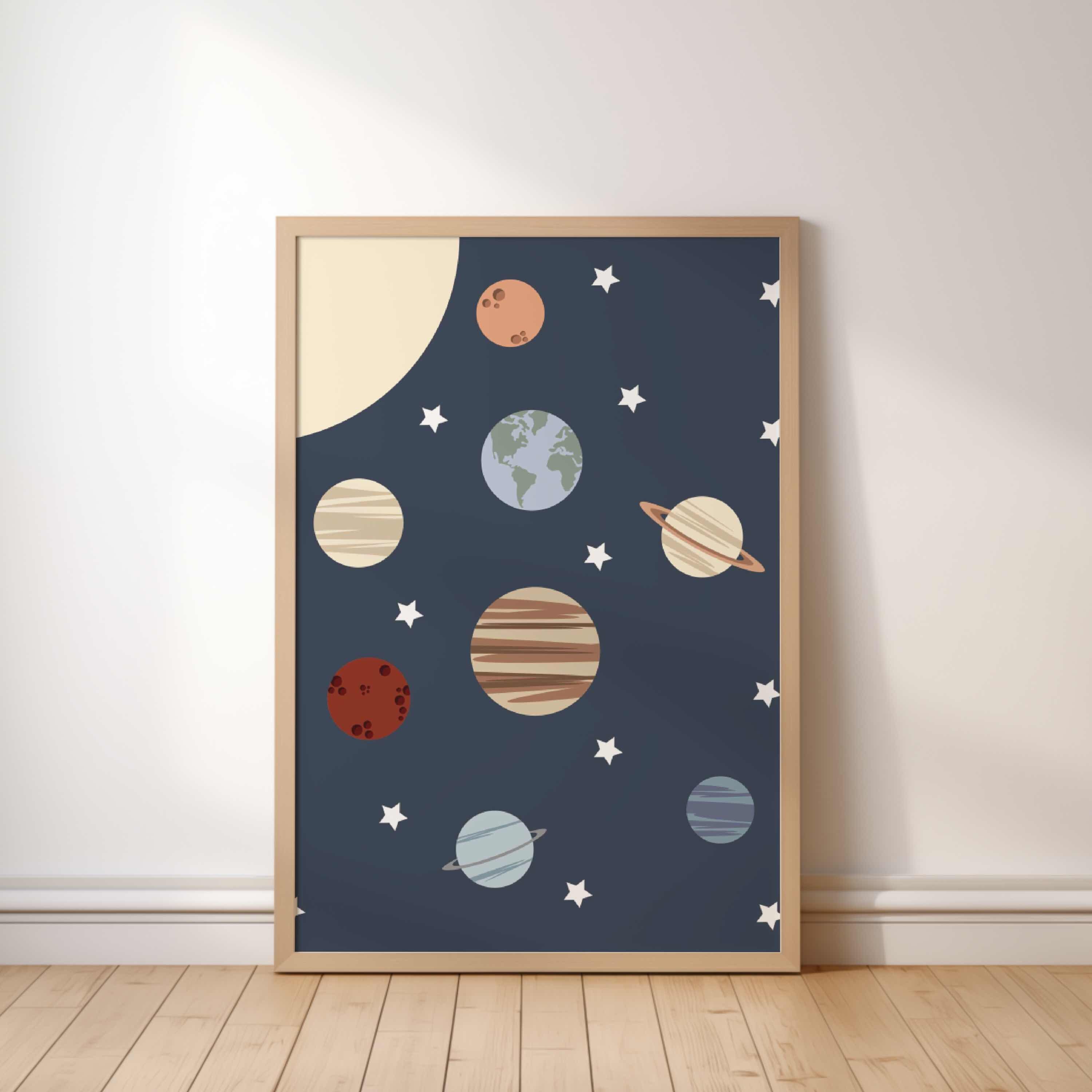 Space Themed Nursery Wall Art Set of 3, Personalized Baby Name Space ...