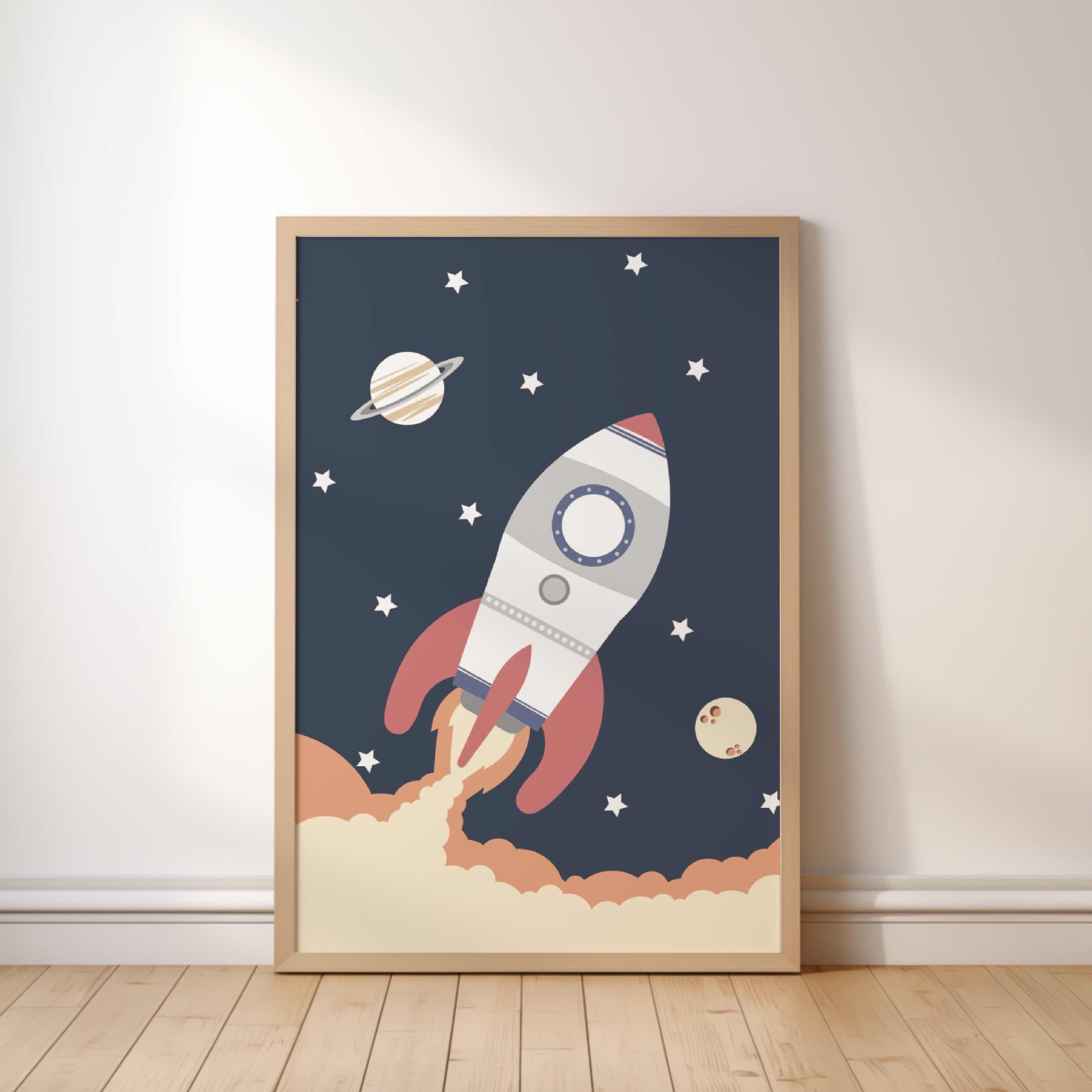 Space Themed Nursery Wall Art Set of 3, Personalized Baby Name Space ...