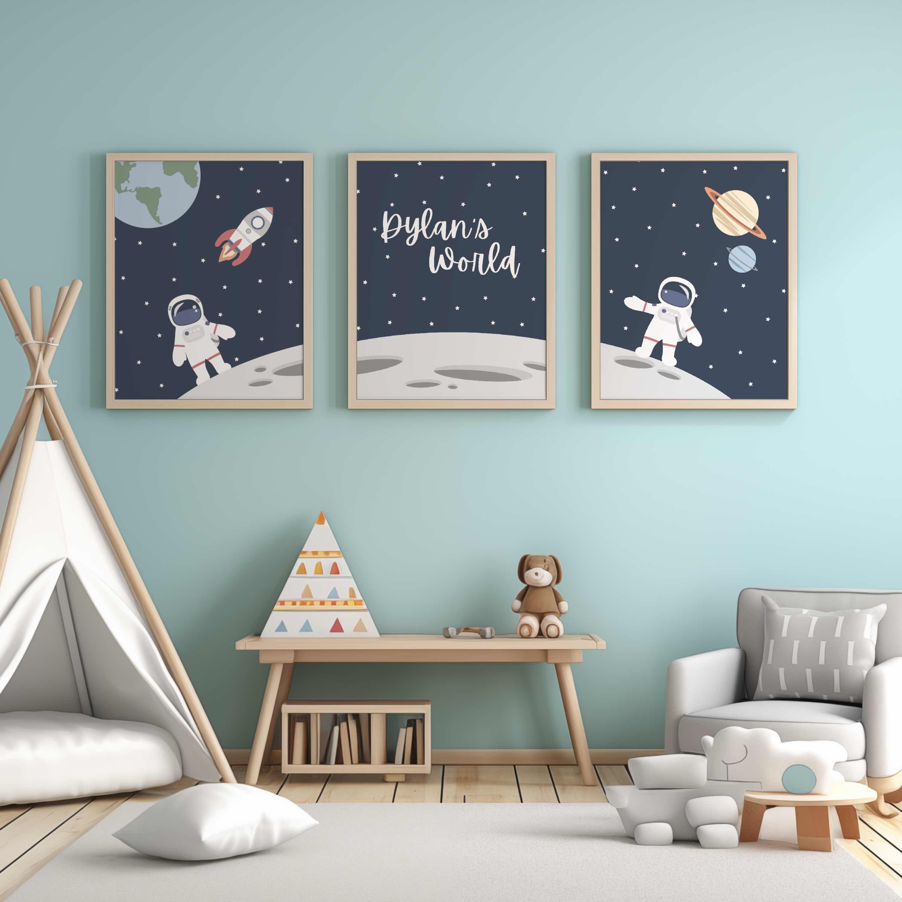 Space Wall Art Set of 3 Nursery Prints for Space Themed Nursery, Custom ...