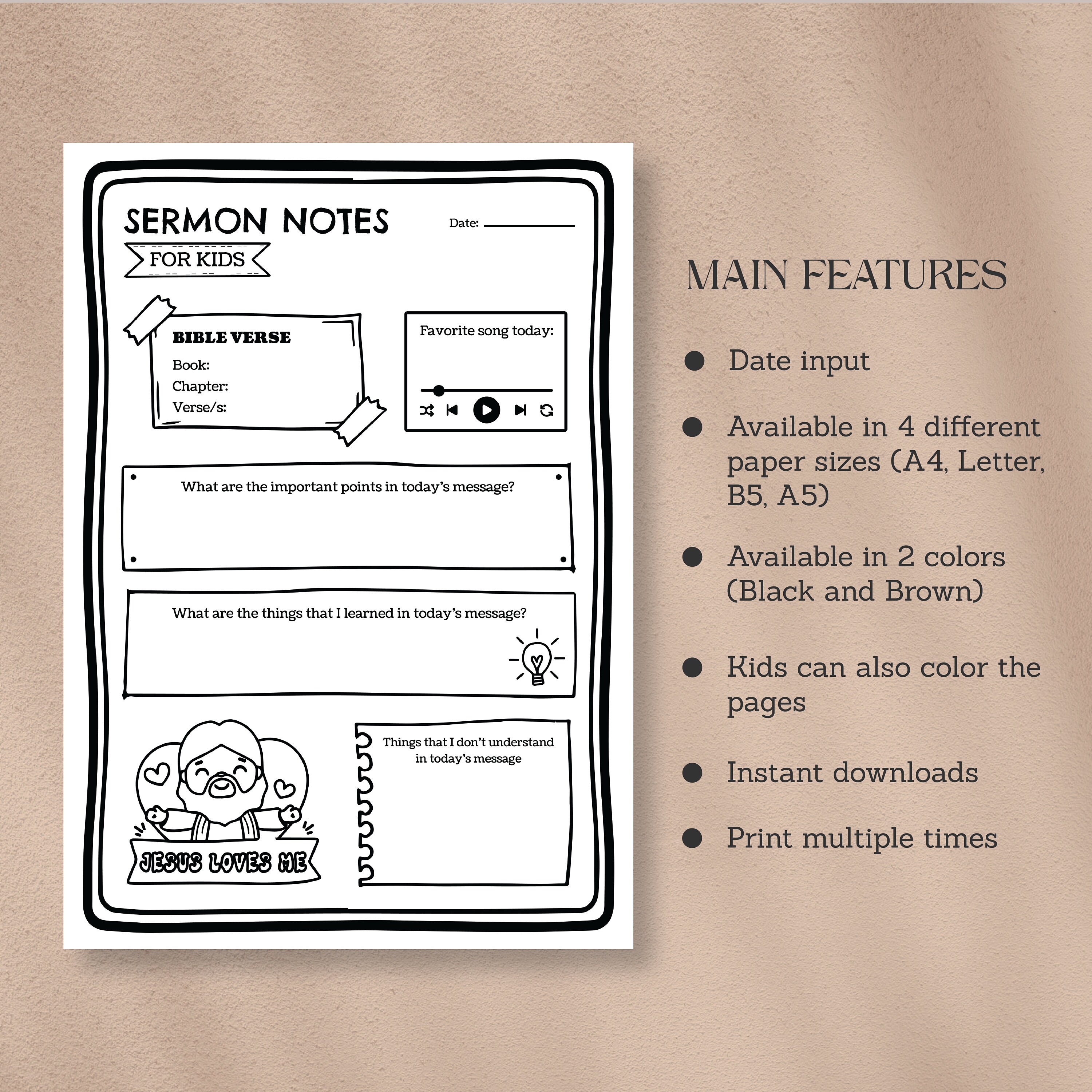 Printable Sermon Template for Kids Bible Study Kids Template Bible ...
