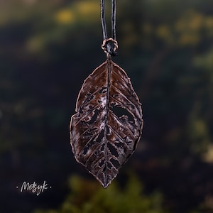 Real Dark Leaf Pendant with holes| Electroformed handmade copper jewelry | Made of a real leaf, fairy jewellery, copper, witchy
