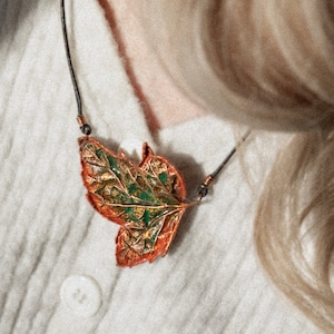 Real Garden Leaf Colourful pendant | Electroformed handmade copper jewelry | Made of a real leaf, fairy jewellery, copper, fairy, forest