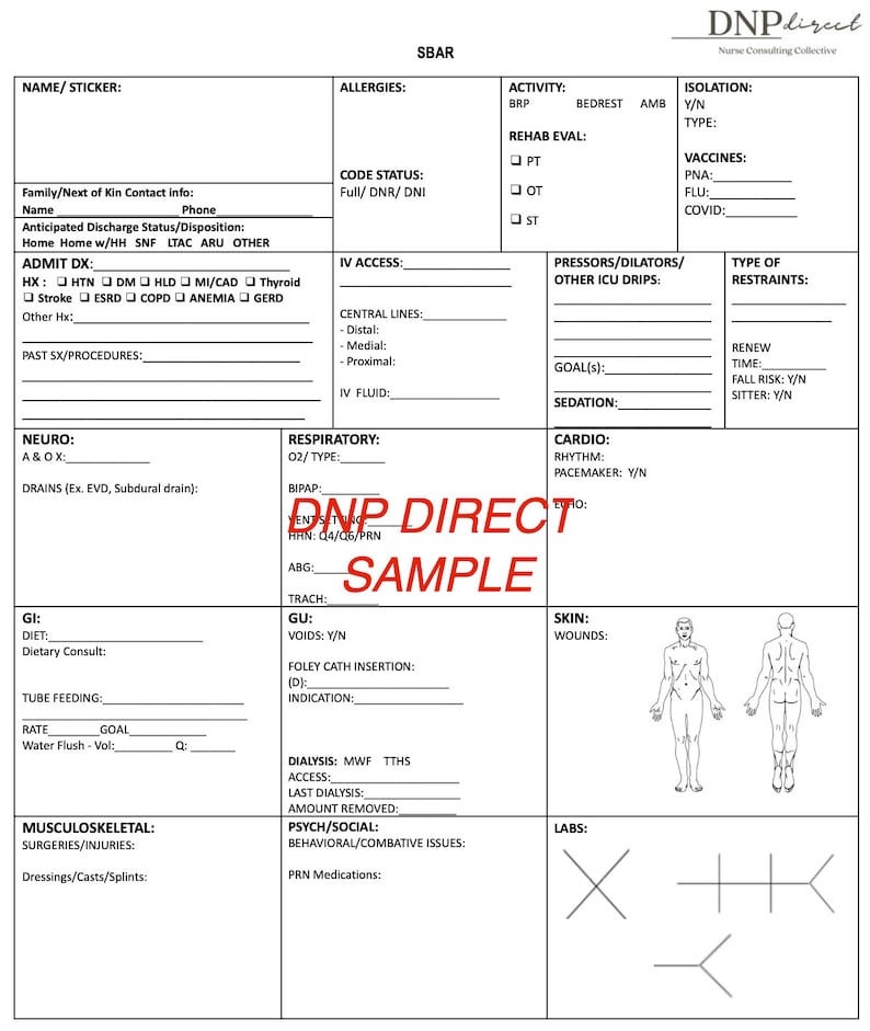 Sbar Code Red Nursing Report Sheet/sbar/brain for All Nurses New Grad Rn/student ...