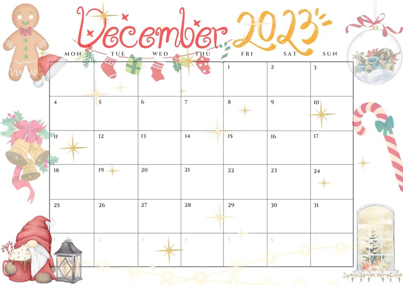 2023 December Digital Printable Calendar. Christmas - Etsy UK