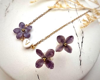 Personalized Lilac Flower Necklace & Earring Set: Resin Jewelry