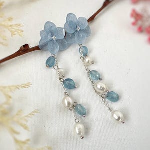 Real Blue Hydrangea Drop Earrings/Gift for Women/Real Flower Earrings/Real Hydrangea Earrings/Real Flower Jewelry/Resin Flower Earrings