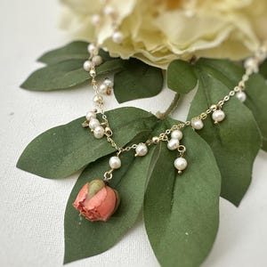 Real Rose Necklace/Natural pearl necklace/resin rose necklace/dried rose necklace/Freshwater pearl necklace/real flower necklace