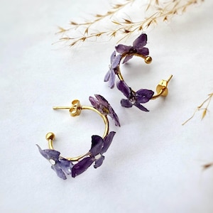 Real Lilac Flower Hoop Earrings/Purple Flower Earrings/Lilac Drop Earrings/Violet Earrings/Gift for Girlfriend/Best friend gift/Gift for Mom