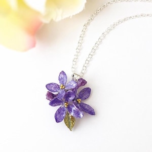 Real Lilac Cluster Necklace | Pressed Flower Jewelry | Personalized Birthstone Charm