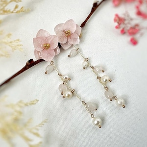 Real Hydrangea Drop Earrings available in pink and blue/ Real Flower Earrings/ Real Hydrangea Earrings/ Real Flower Jewelry