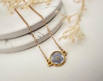 Collar de nomeolvides auténtico: colgante minimalista de flores prensadas