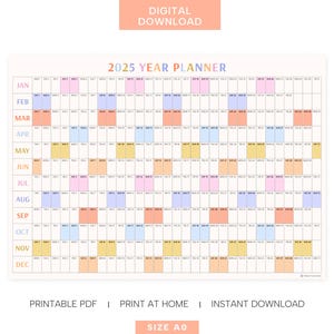 Riesen 2025 Wandkalender, 2025 Wandplaner, Jahresplaner, Jahresplaner, Monatsplaner, 2025 Jahresplaner, Digital (Horizontal/Regenbogen)