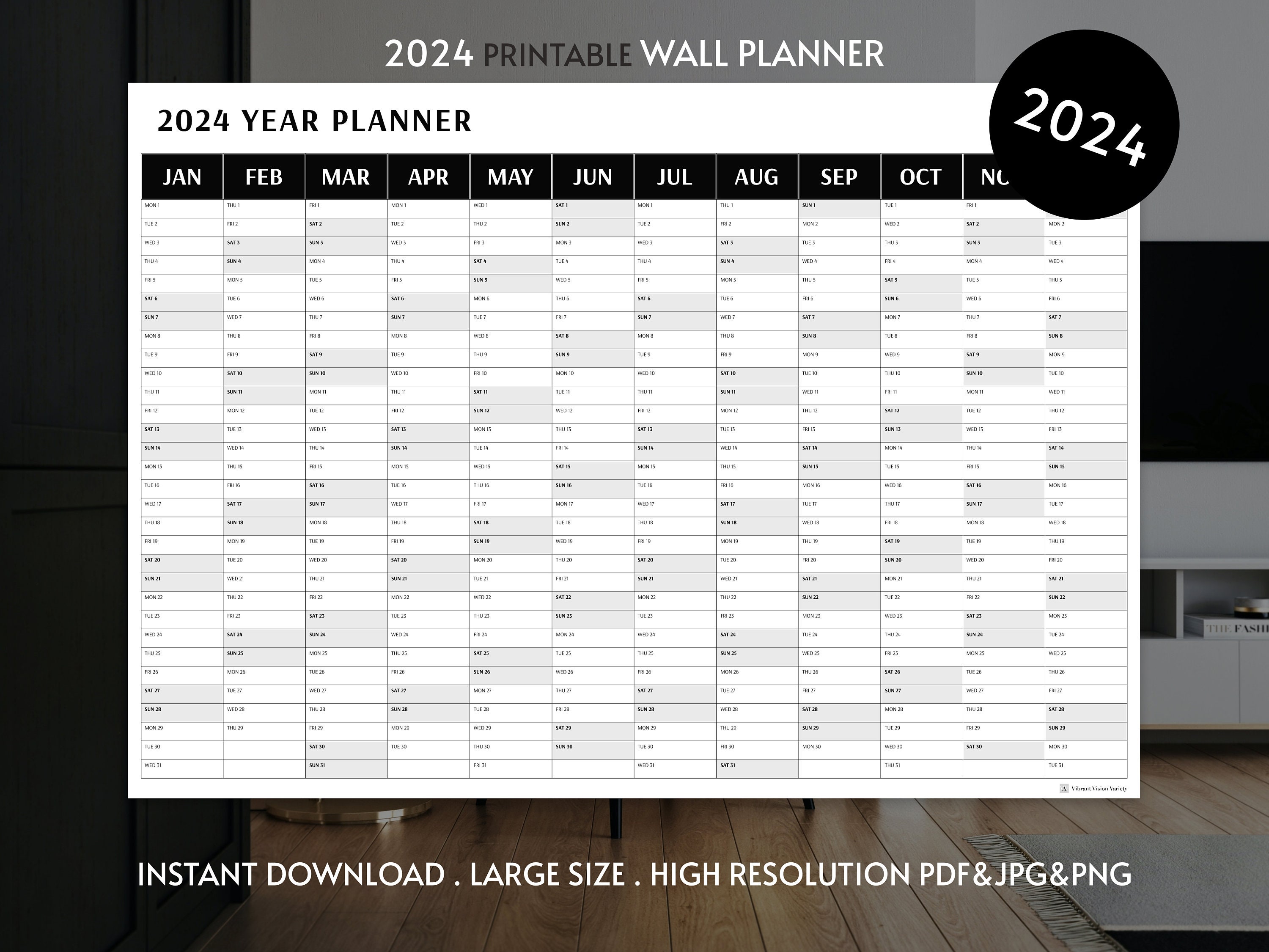 Giant 2024 Wall Calendar, 2024 Wall Planner, Annual Planner, Yearly