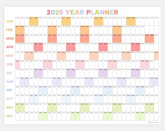 Giant 2025 Wall Calendar, 2025 Wall Planner, Annual Planner, Yearly Planner, Monthly Planner, 2025 Year Planner (Horizontal / Rainbow)