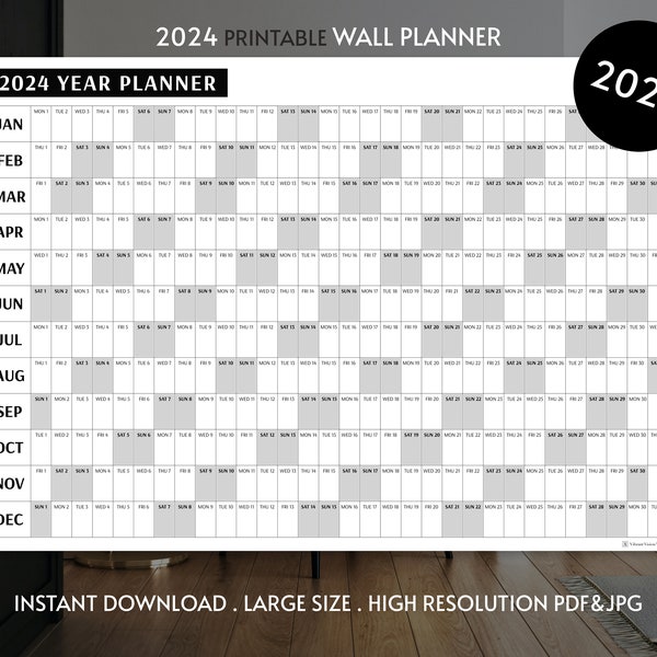 Giant 2024 Wall Calendar, 2024 Wall Planner, Annual Planner, Yearly Planner, Monthly Planner, 2024 Year Planner (Horizontal / Gray)