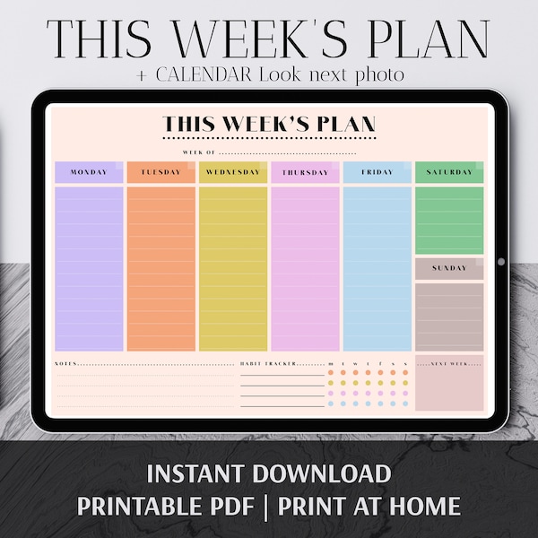 A4 This Weekly Planner | This Week | Desk Planner with Habit Tracker | Weekly Notepad | Daily Planner | Weekly Planner PDF PRINTABLE/DIGITAL