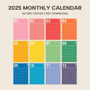 2025 Large Monthly Wall Planner A3 | XL Wall Planner | Individual Pages | Portrait | Dated Wall Planner | PRINTABLE | A3 | 2025 Calendar