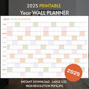Riesen 2025 Wandkalender, 2025 Wandplaner, Jahresplaner, Jahresplaner, Monatsplaner, 2025 Jahresplaner, Digital (Horizontal/Regenbogen)