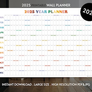 Riesen 2025 Wandkalender, 2025 Wandplaner, Jahresplaner, Jahresplaner, Monatsplaner, 2025 Jahresplaner, Digital (Horizontal/Regenbogen)