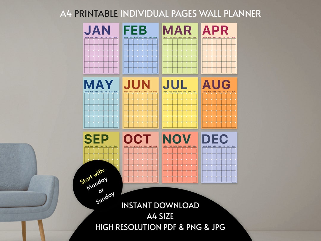 Giant Monthly Wall Planner A4 Colourful XL Wall Planner Individual ...