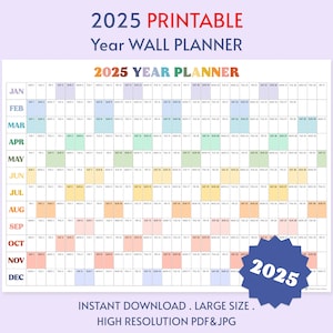 Riesen 2025 Wandkalender, 2025 Wandplaner, Jahresplaner, Jahresplaner, Monatsplaner, 2025 Jahresplaner, Digital (Horizontal/Regenbogen)