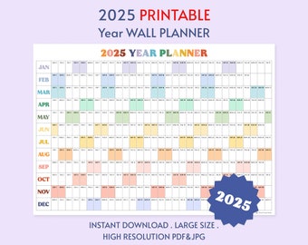 Giant 2025 Wall Calendar, 2025 Wall Planner, Annual Planner, Yearly Planner, Monthly Planner, 2025 Year Planner, Digital(Horizontal/Rainbow)