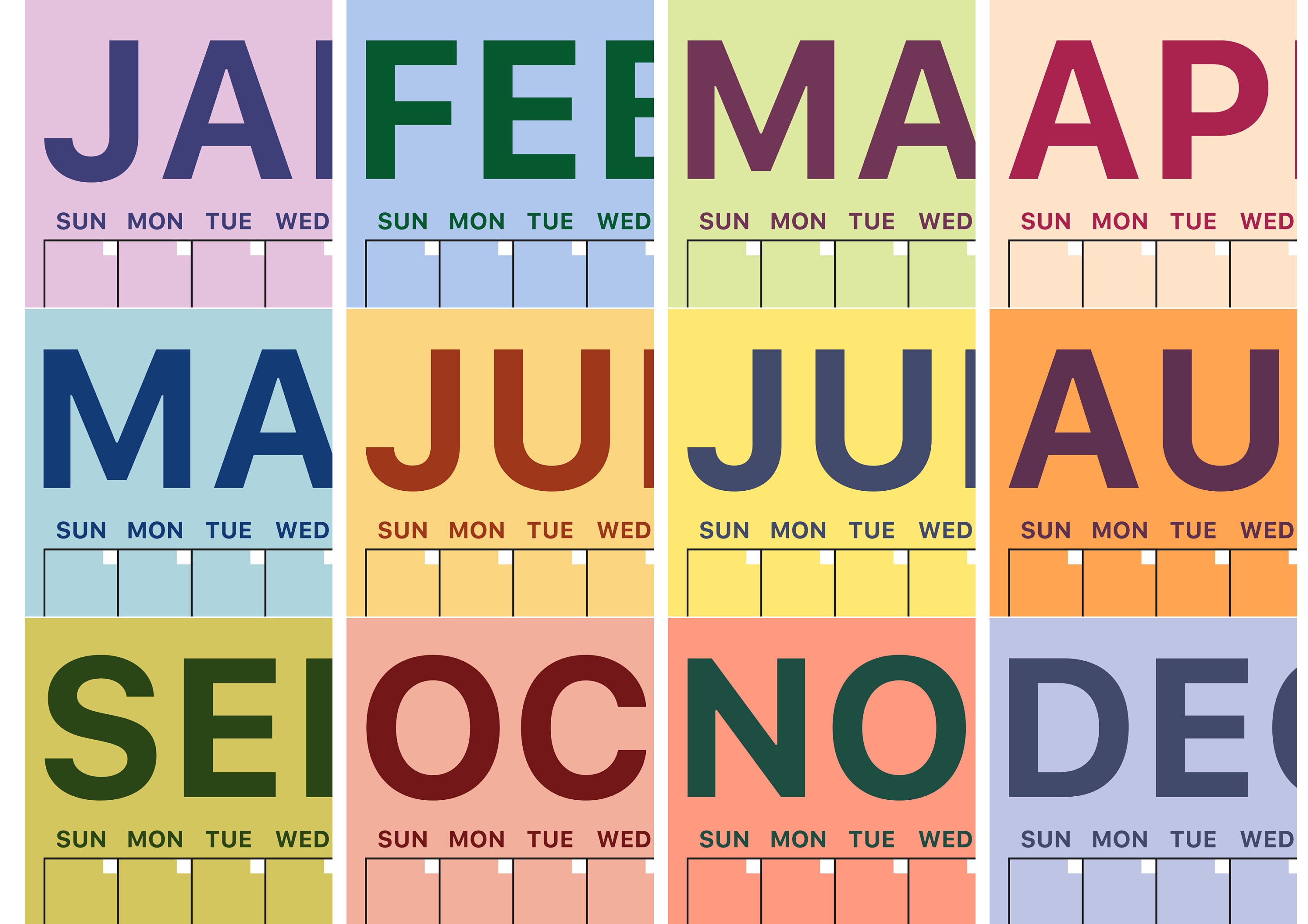 Giant Monthly Wall Planner A4 Colourful XL Wall Planner Individual ...