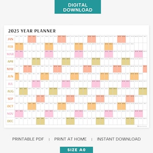 Riesen 2025 Wandkalender, 2025 Wandplaner, Jahresplaner, Jahresplaner, Monatsplaner, 2025 Jahresplaner, Digital (Horizontal/Regenbogen)