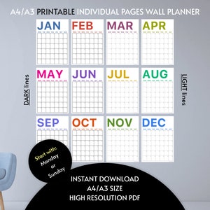 Giant Perpetual Wall Calendar, 2025 Wall Planner, Annual Planner, Yearly Planner, Monthly Planner, Individual Pages, Year Planner A4 | A3