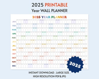 Giant 2025 Wall Calendar, 2025 Wall Planner, Annual Planner, Yearly Planner, Monthly Planner, 2025 Year Planner, Digital(Horizontal/Rainbow)
