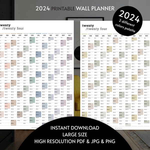 2024 Full Year Wall Planner | B0 & A1 Portrait Yearly Calendar | 2024 Wall Planner | Printable PDF | Yearly Planner | Instant Download