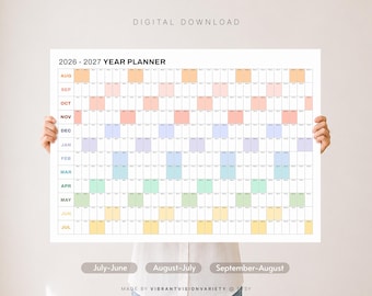 2026-2027 Extra Large Year Wall Planner Landscape | Academic Year Planner | Year to View | School Planner | Printable A0 A1 A2 A3