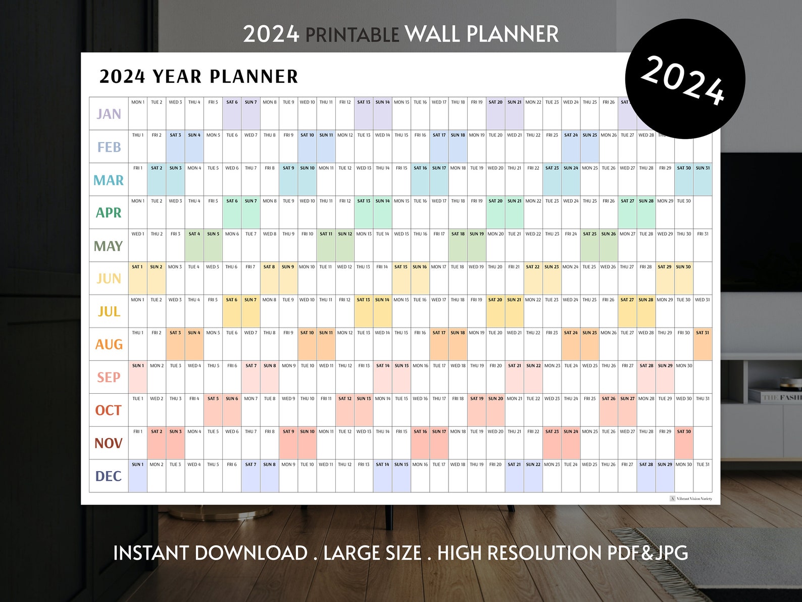 Giant 2024 Wall Calendar, 2024 Wall Planner, Annual Planner, Yearly