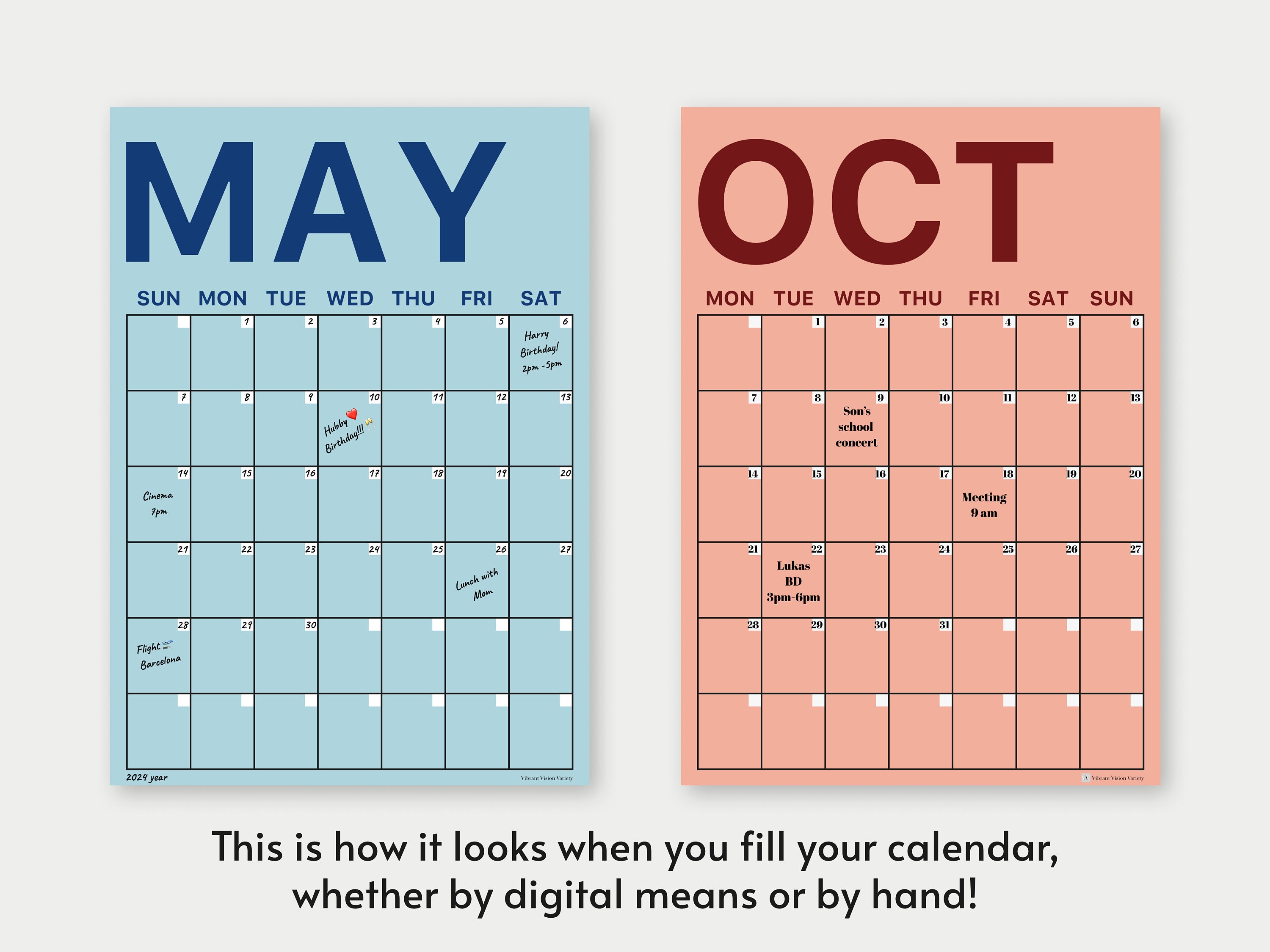 Giant Monthly Wall Planner A4 Colourful XL Wall Planner Individual ...