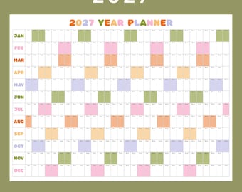 2027 Planner | Wall Calendar | Colorful Year Planner (Digital Download)