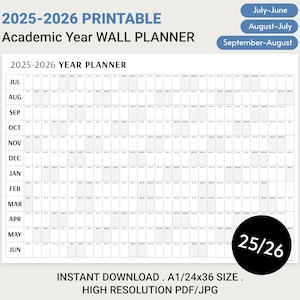 2025 2026 Half Year Wall Calendar | Midyear Wall Planner | Academic Year Planner | Monthly Planner | Back to School Planner | Horizontal