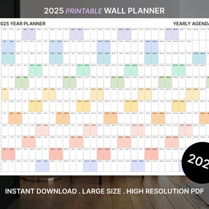 巨大 2025 年壁掛けカレンダー、2025 年壁掛けプランナー、年間プランナー、年間プランナー、月間プランナー、2025 年プランナー (横型 / レインボー)