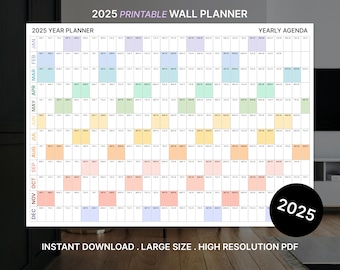 Giant 2025 Wall Calendar, 2025 Wall Planner, Annual Planner, Yearly Planner, Monthly Planner, 2025 Year Planner (Horizontal / Rainbow)